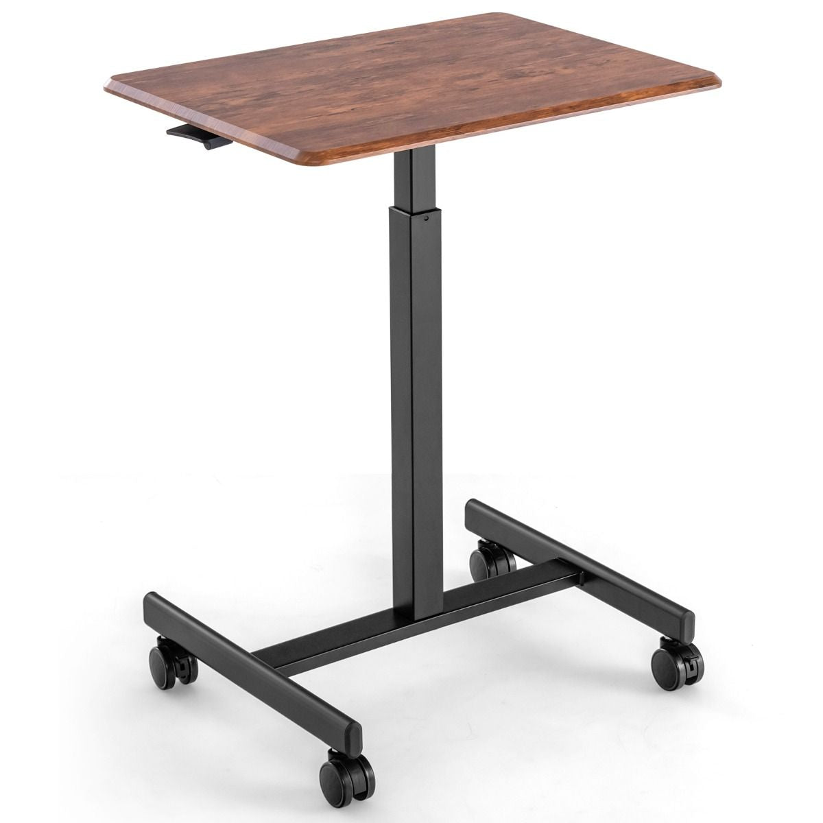 Bureau Assis Debout Mobile Bureau D’Ordinateur Réglable En Hauteur En Métal Poste De Travail Portable Avec Roulettes Marron Rustique/Noir