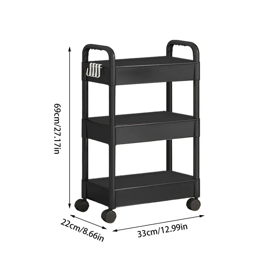 3 Tier Mobile Storage Rack Trolley Organizer with Wheels Plastic Kitchen Organizers Household Cart Mobile Trolley Bookshelf