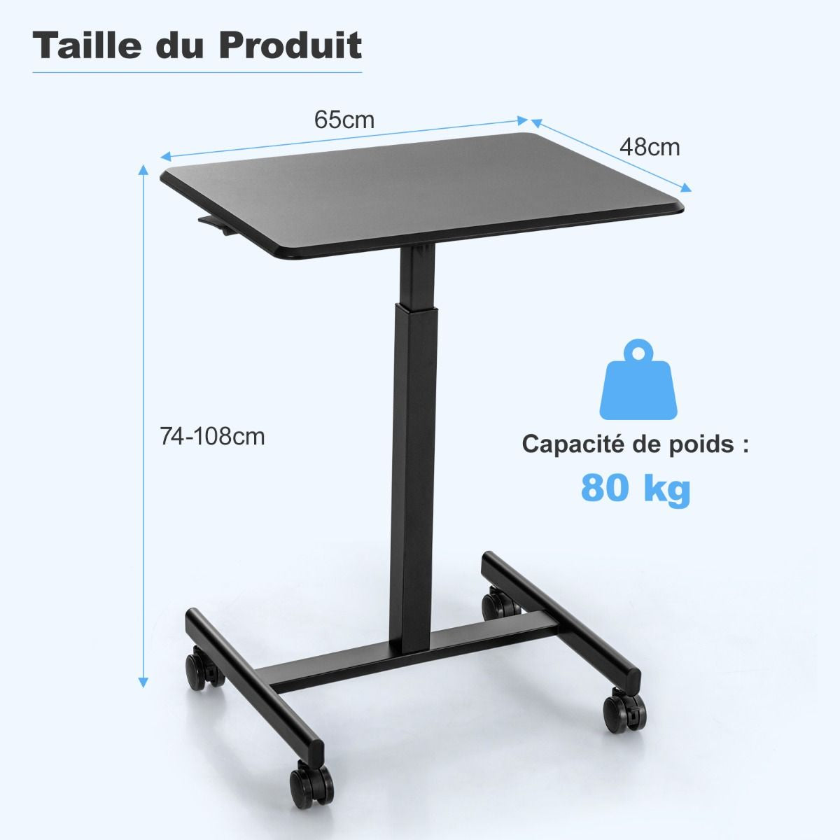 Bureau Assis Debout Mobile Bureau D’Ordinateur Réglable En Hauteur En Métal Poste De Travail Portable Avec Roulettes Marron Rustique/Noir