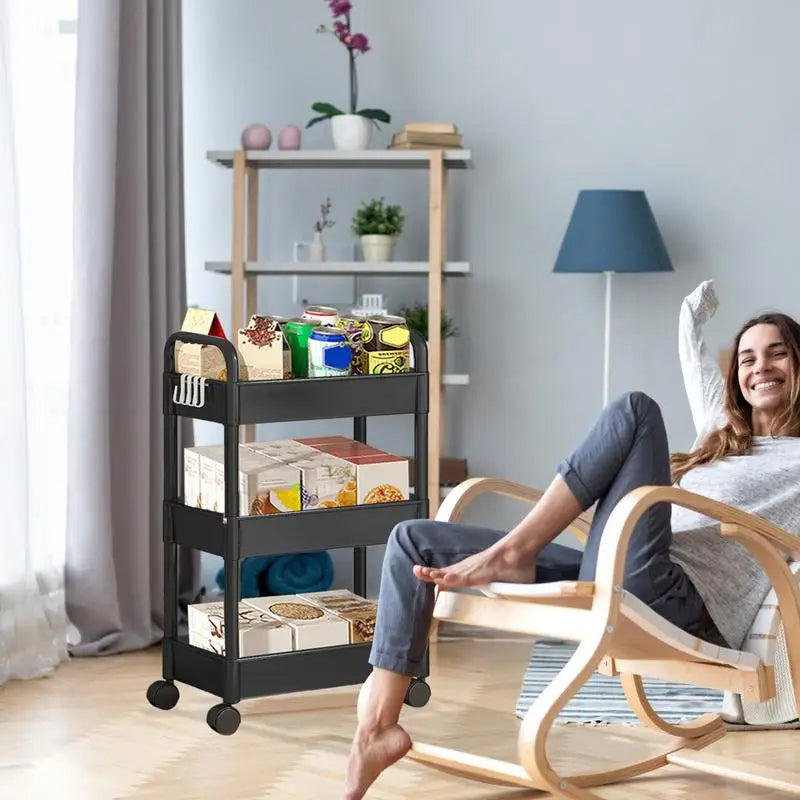 3 Tier Mobile Storage Rack Trolley Organizer with Wheels Plastic Kitchen Organizers Household Cart Mobile Trolley Bookshelf