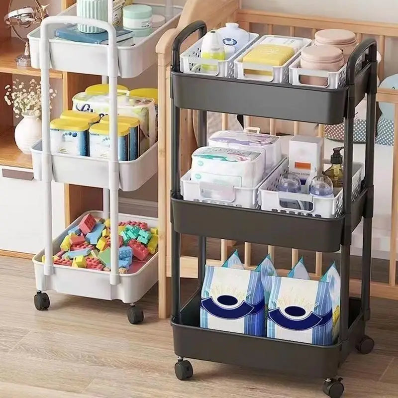 3 Tier Mobile Storage Rack Trolley Organizer with Wheels Plastic Kitchen Organizers Household Cart Mobile Trolley Bookshelf