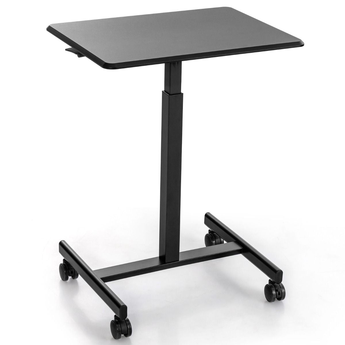 Bureau Assis Debout Mobile Bureau D’Ordinateur Réglable En Hauteur En Métal Poste De Travail Portable Avec Roulettes Marron Rustique/Noir