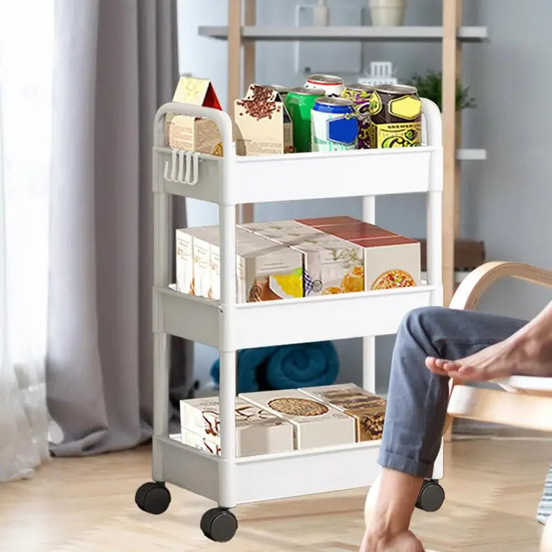 3 Tier Mobile Storage Rack Trolley Organizer with Wheels Plastic Kitchen Organizers Household Cart Mobile Trolley Bookshelf